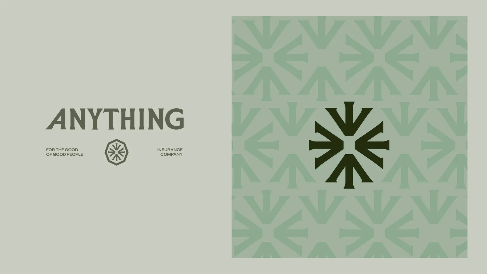 Anything insurance identity with an asterisk mark and olive-green visual language