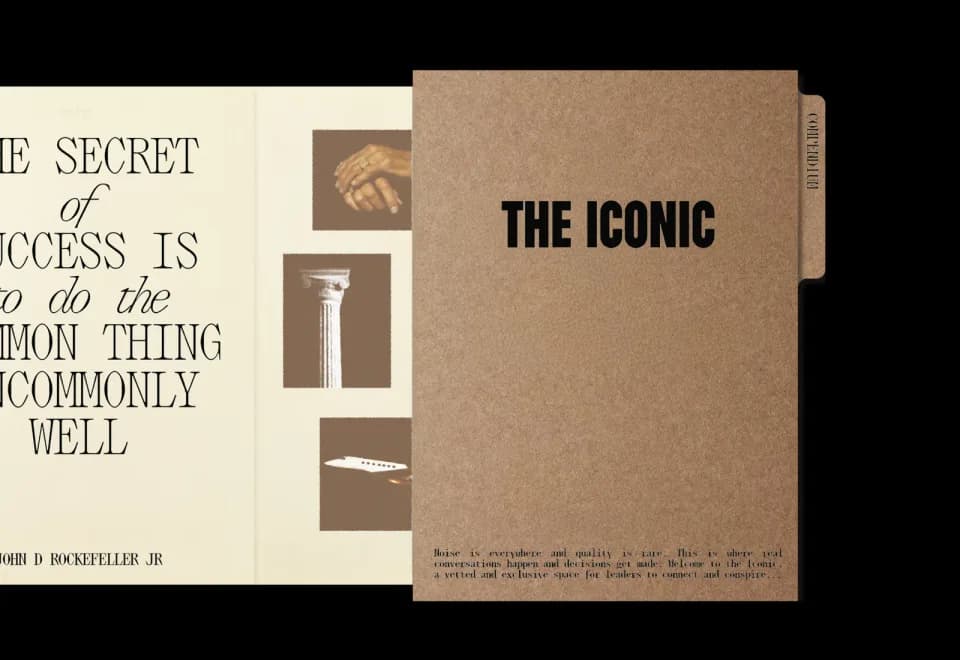 The Iconic orange and cream identity, printed materials and conversation interface